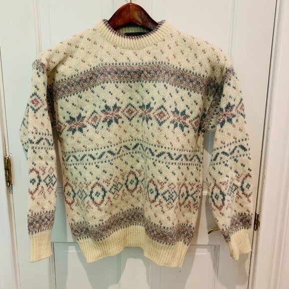 Vintage Eddie Bauer Sweater Women Medium Geometric Crewneck Wool - Picture 1 of 6